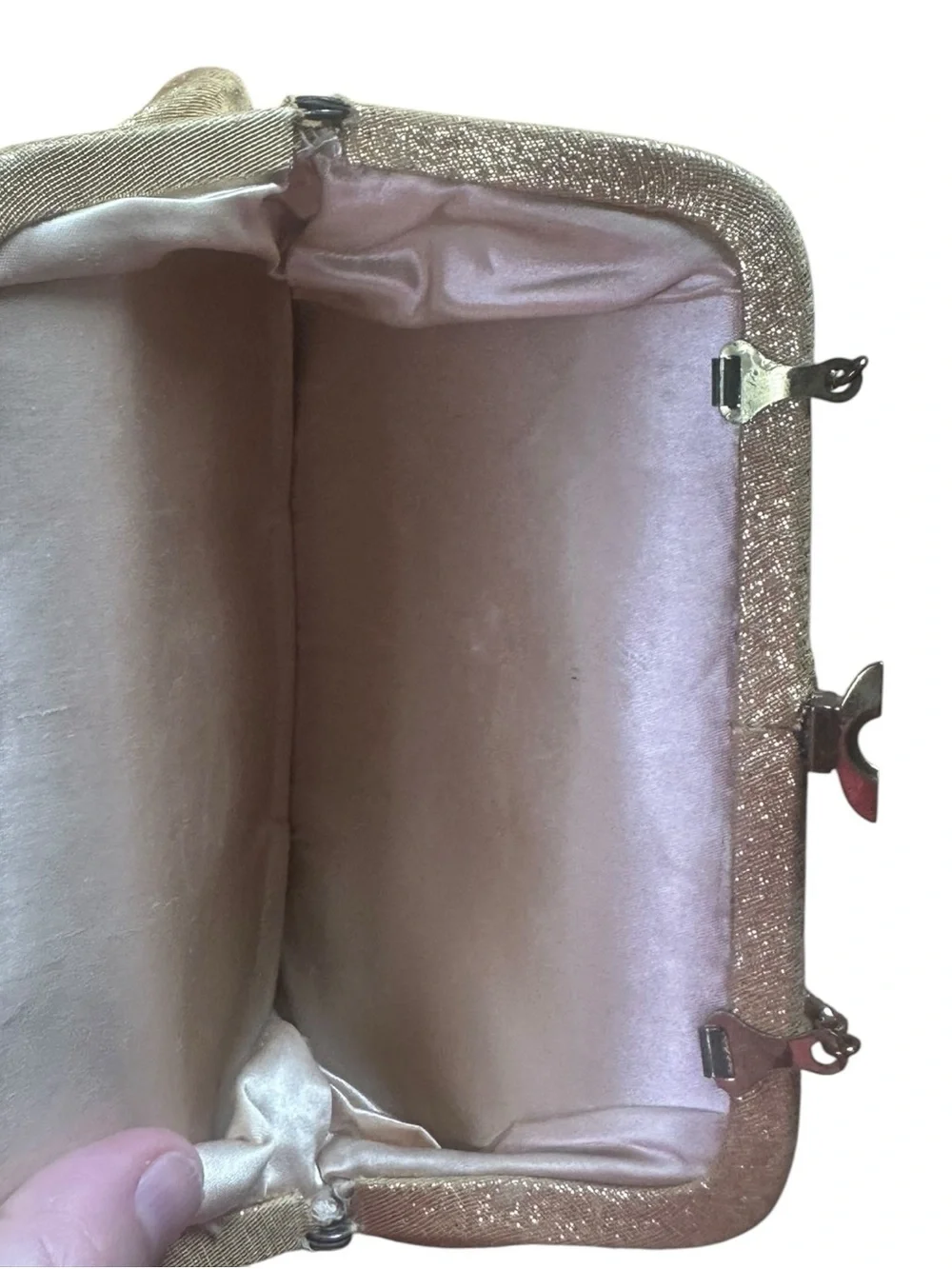 Vintage Gold Metallic Evening Bag Purse Clutch Chain Handle Formal Mid Century